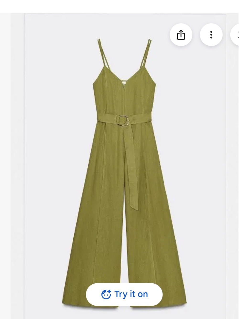 Zara Olive Green Wide-Leg Strappy Linen Jumpsuit size L